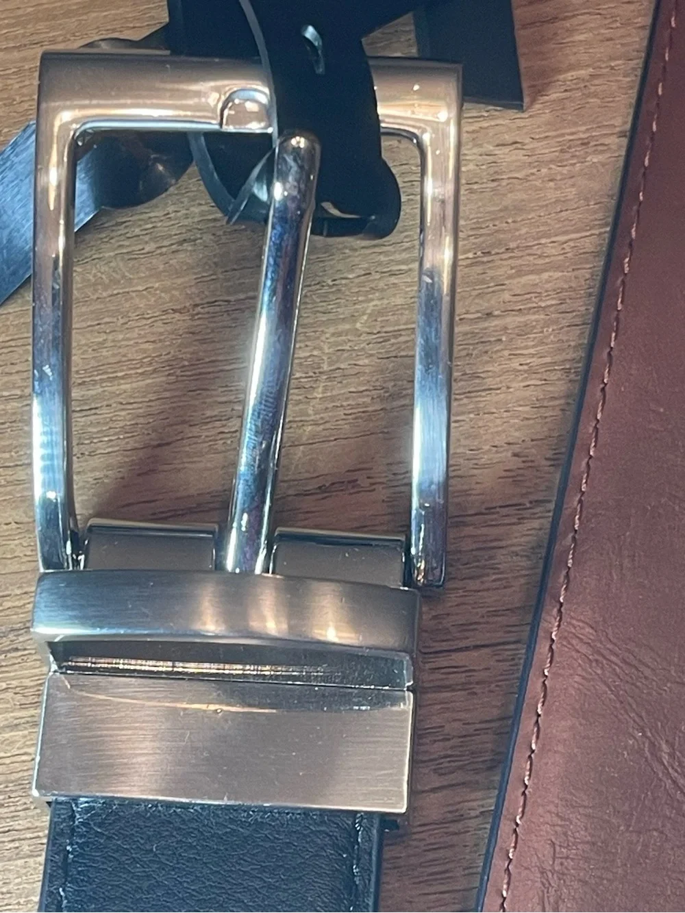 Beverly Hills Polo Club Men's Reversible Black Leather Belt with Silver Buckle